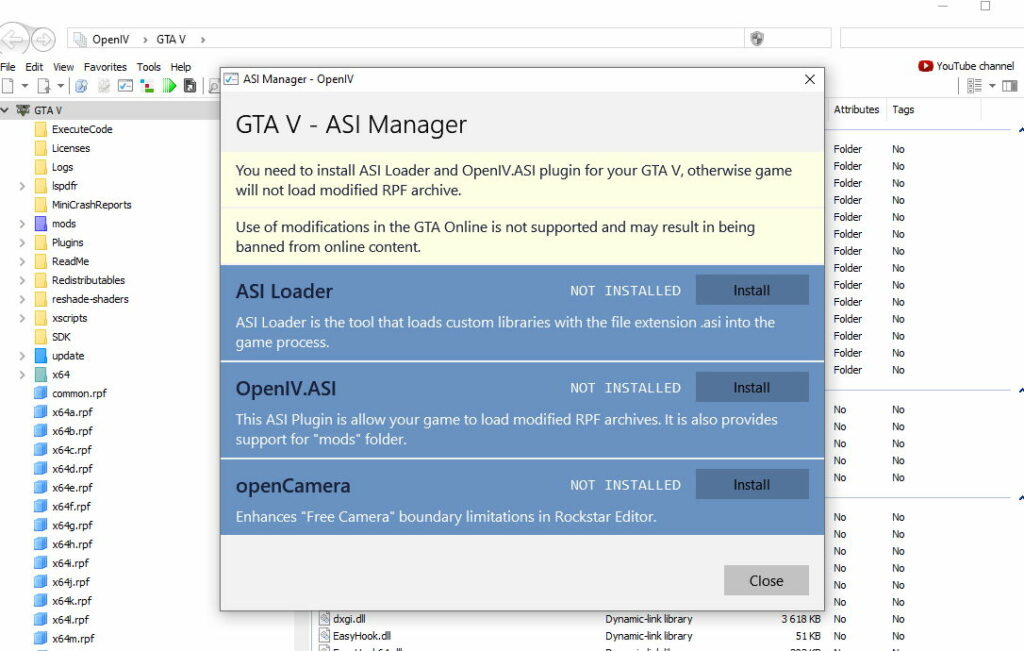 Für GTA Online dürfen keine ASI Packete unter OpenIV geladen sein